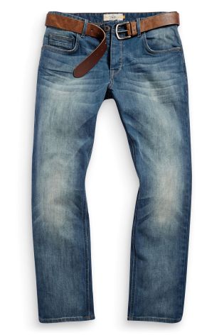 Next Mid-Wash Belted Jeans - EDITD
