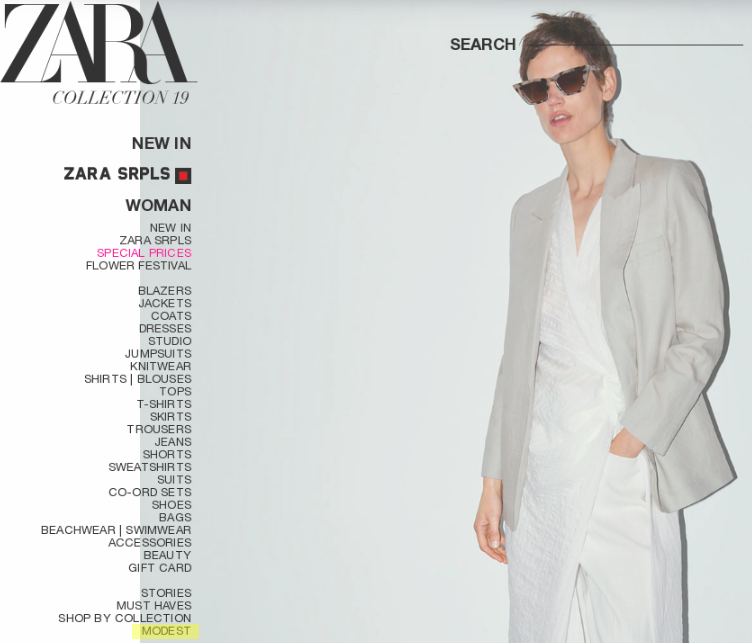 Zara Modest homepage