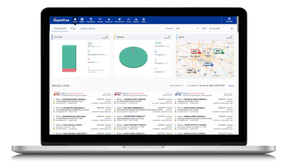 Screenshot of DispatchTrack's last mile visibility dashboard