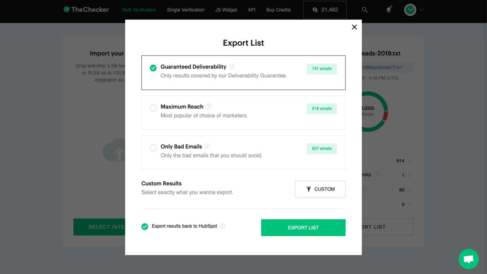 Export the desired results