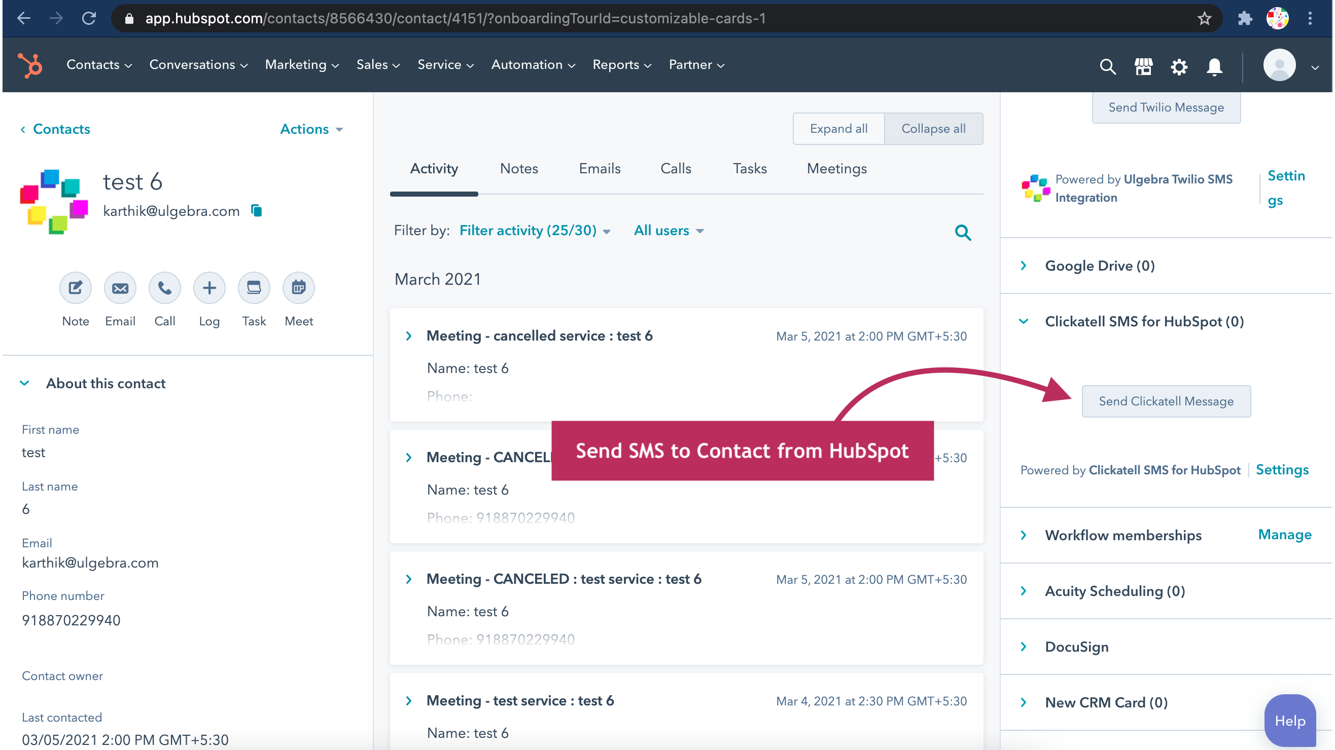 Send SMS & WhatsApp to contacts from HubSpot