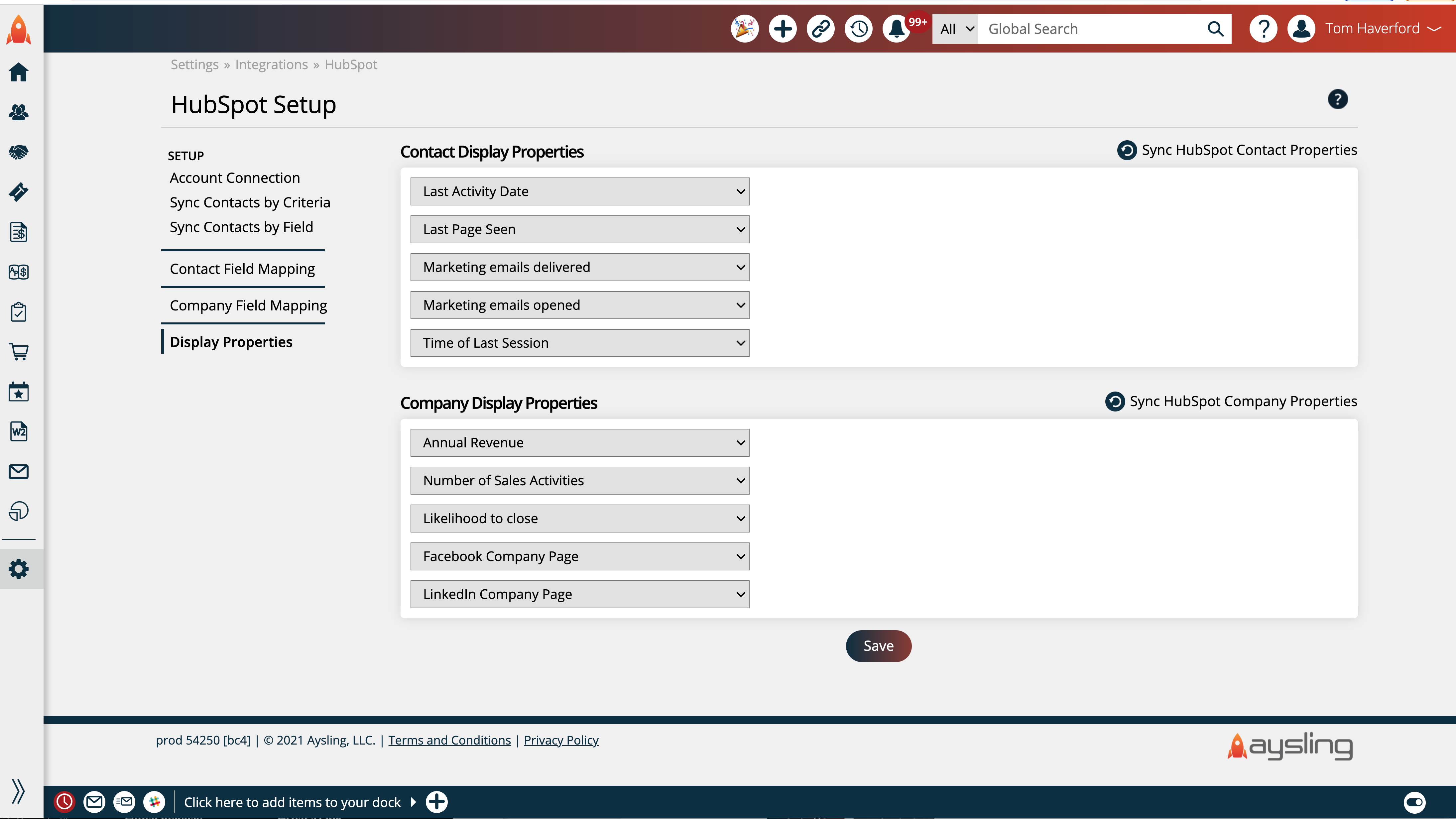 Displaying Properties and Fields on Contact and Company Records