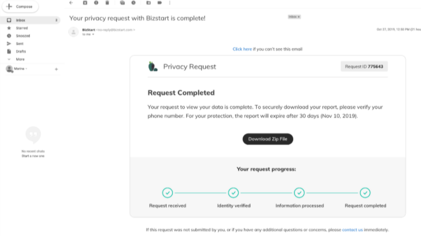 Privacy reports and email communications