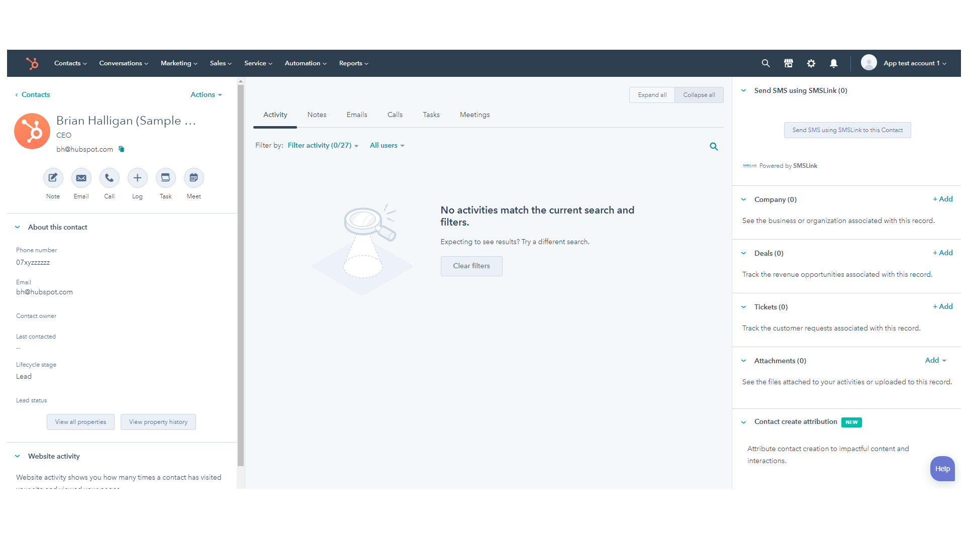 SMS sending option in Contact (upper-right corner)
